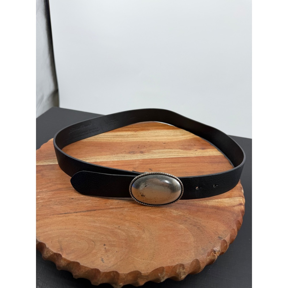 Eddie Bauer Oval Buckle Belt Women M Black Italian Leather Western Classic
